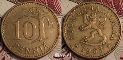 Финляндия 10 пенни 1963 год, см. состояние, 66-049b