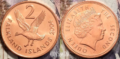 Фолклендские острова 2 пенса 2004 года, KM# 131, 135-116