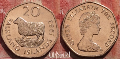 Фолклендские острова 20 пенсов 1982 года, KM# 17, 230-025