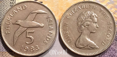 Фолклендские острова 5 пенсов 1983 года, KM# 4.1, 140-057