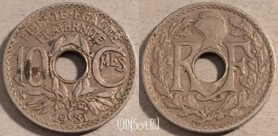 Франция 10 сантимов 1931 года, KM# 866a, 111-097