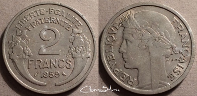 Франция 2 франка 1959, см. сост., 87-034b