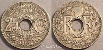 Франция 25 сантимов 1938, см. состояние, 87-015a
