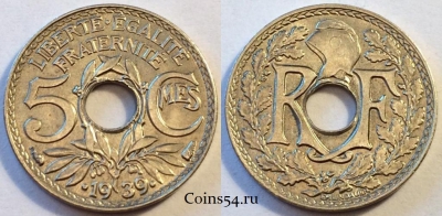 Франция 5 сантимов 1939, см. состояние, 82-005b