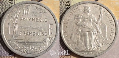 Французская Полинезия 1 франк 1994 года, KM# 11, 158-015