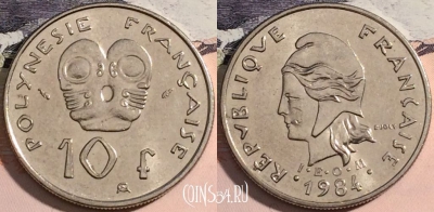 Французская Полинезия 10 франков 1984 г., KM# 8, a141-088