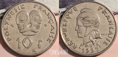 Полинезия 10 франков 1997 г., KM# 8, a141-094