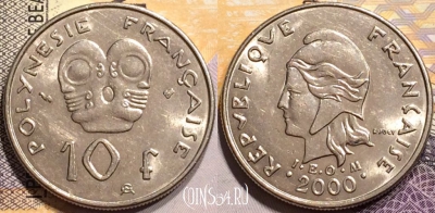 Французская Полинезия 10 франков 2000 года, KM# 8, 140-061