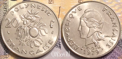 Французская Полинезия 20 франков 1979 г., KM# 9, 147-062