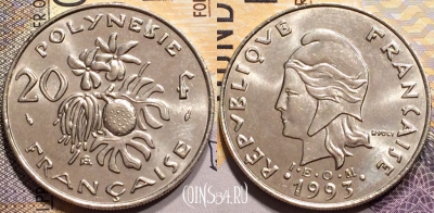 Французская Полинезия 20 франков 1993 года, KM# 9, 141-113