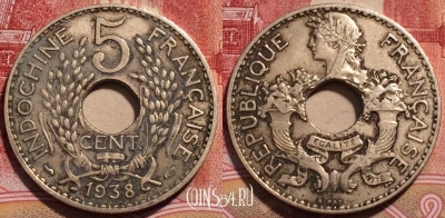 Французский Индокитай 5 сантимов 1938 года, 225-022