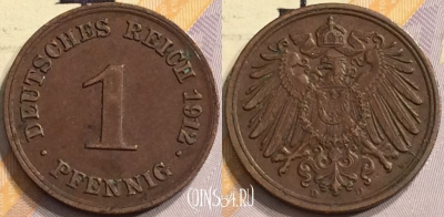 Германия (Империя) 1 пфенниг 1912 года, D, KM# 10, 141-125