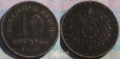 Германия (Империя) 10 пфеннигов 1916 A, KM# 20, 069-070