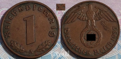 Германия (Третий рейх) 1 рейхспфенниг 1937 года A, KM# 89
