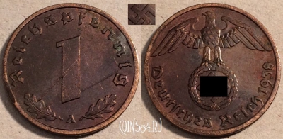 Германия (Третий рейх) 1 рейхспфенниг 1938, KM# 89, 111-049