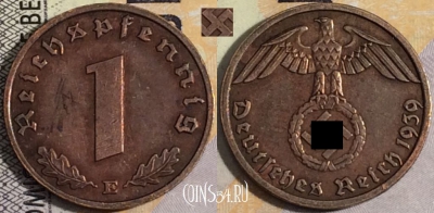 Германия (Третий рейх) 1 рейхспфенниг 1939 года E, KM# 89, 158-129