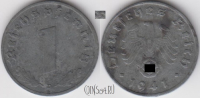 Германия (Третий рейх) 1 рейхспфенниг 1941 года D, KM 97