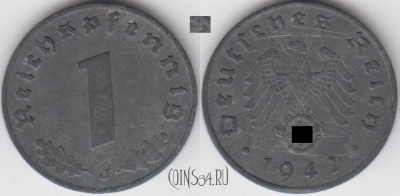 Германия (Третий рейх) 1 рейхспфенниг 1942 года J, KM 97, 120-032