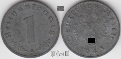 Германия (Третий рейх) 1 рейхспфенниг 1943 г. A, 120-038