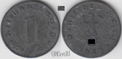 Германия (Третий рейх) 1 рейхспфенниг 1943 года J, KM 97, 120-037