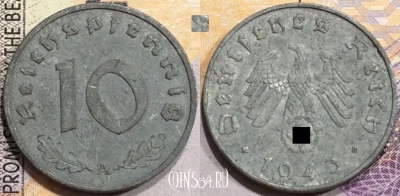 Германия (Третий рейх) 10 рейхспфеннигов 1943 A, KM# 101,