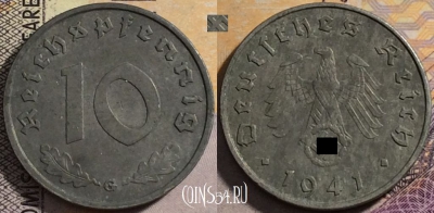 Германия (Третий рейх) 10 рейхспфеннигов 1941 года G, KM# 101, 163-054