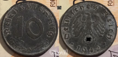 Германия (Третий рейх) 10 рейхспфеннигов 1942 года A,