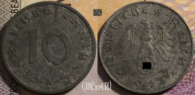 Германия (Третий рейх) 10 рейхспфеннигов 1944 A, 163-056