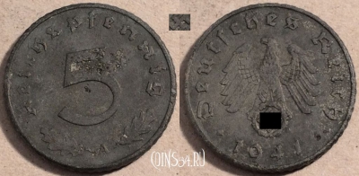 Германия (Третий рейх) 5 рейхспфеннигов, 1941, KM# 100, 111-050