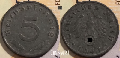Германия (Третий рейх) 5 рейхспфеннигов 1941 F, 202-047