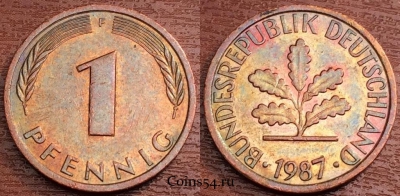 Германия ФРГ 1 пфенниг 1987 года, KM# 105, 78-063b