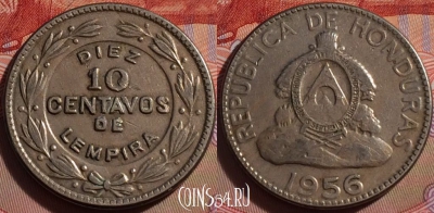 Гондурас 10 сентаво 1956 года, KM# 76.1, 102b-028