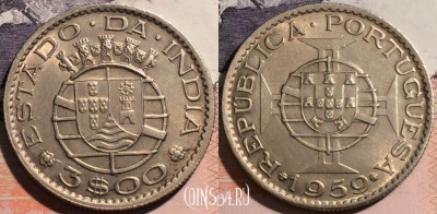 Индия (Португальская) 3 эскудо 1959 года, KM# 34, a129-019