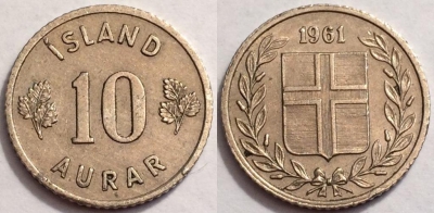 Исландия 10 аурар 1961, см. состояние, 72-028b