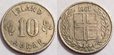 Исландия 10 эйре 1961 года, KM# 10, 72-029a