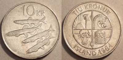Исландия 10 крон 1984, см. состояние, 84-024a