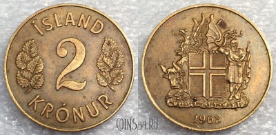 Исландия 2 кроны 1963 года, KM# 13a.1, a077-090
