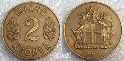 Исландия 2 кроны 1963 года, KM# 13a.1, 77-071a