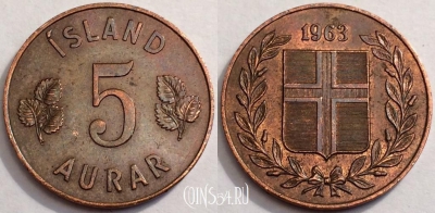 Исландия 5 эйре 1963 года, KM# 9, 72-046b
