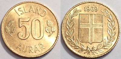 Исландия 50 аурар 1969, см. состояние, 72-023b