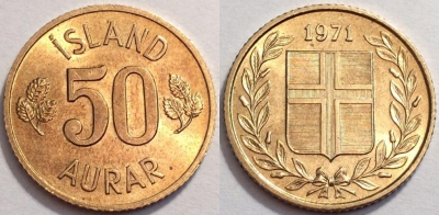 Исландия 50 эйре 1971 года, KM# 17, 072-024b