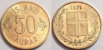 Исландия 50 аурар 1971, см. состояние, 72-025b