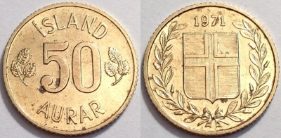 Исландия 50 аурар 1971, см. состояние, 72-026a