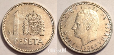 Испания 1 песета 1986 года, см. состояние, 70-025b