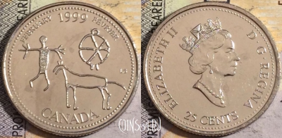 Канада 25 центов 1999 года, KM# 343, UNC, 160-126