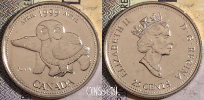 Канада 25 центов 1999 года, KM# 345, UNC, 160-120