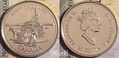 Канада 25 центов 1999 года, KM# 349, UNC, 160-124