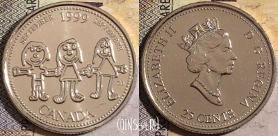 Канада 25 центов 1999 года, KM# 350, UNC, 160-117