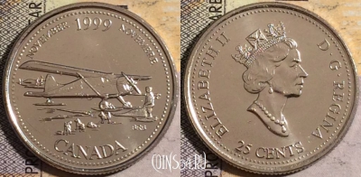 Канада 25 центов 1999 года, KM# 352, UNC, 160-116