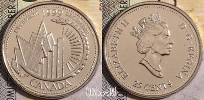 Канада 25 центов 1999 года, KM# 353, UNC, 160-121